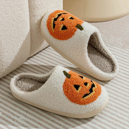 Smiling Pumpkin Halloween Women's Slippers Winter Indoor Cartoon Comfort Soft Causal Flat Plush