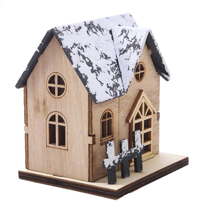 Snowy Wooden LED Christmas House – Warm Glowing Mini Holiday Decoration