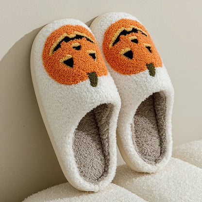 Smiling Pumpkin Halloween Women's Slippers Winter Indoor Cartoon Comfort Soft Causal Flat Plush