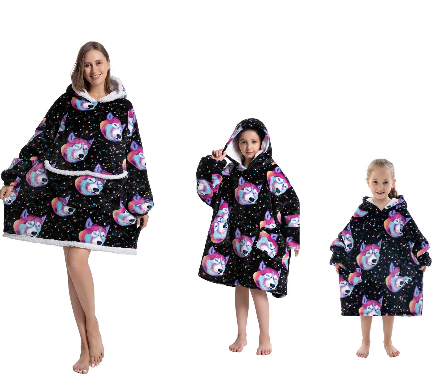 Super Warm Flannel Blanket Hoodie for Men Women Kids - Many Designs - MJ-4U