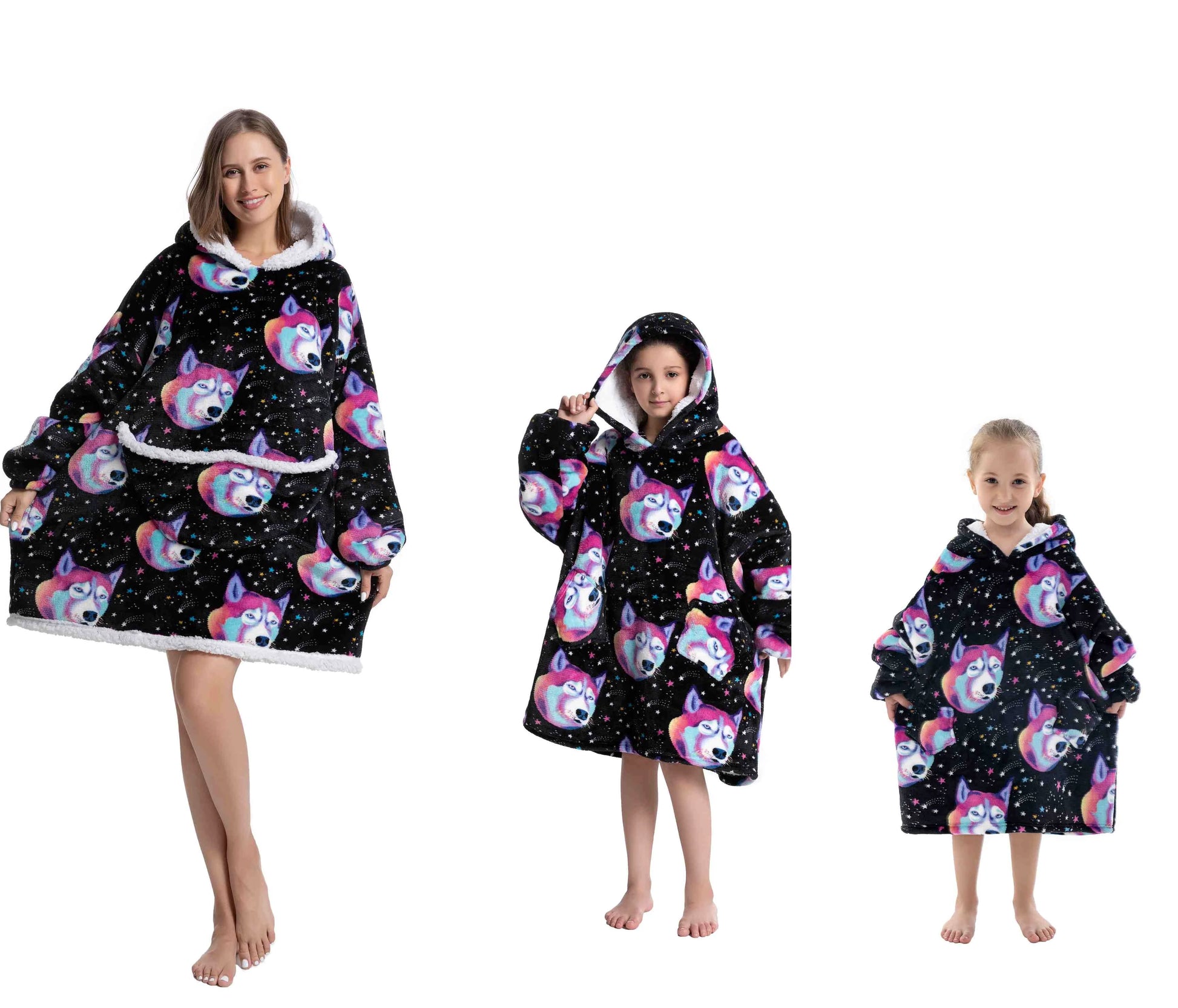 Super Warm Flannel Blanket Hoodie for Men Women Kids - Many Designs - MJ-4U