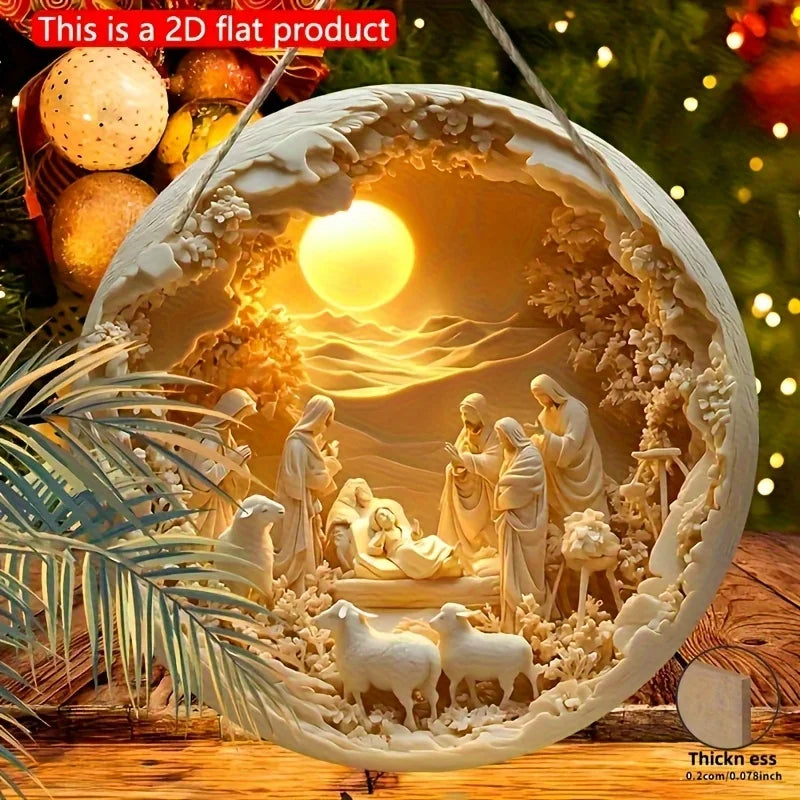Wooden nativity wall decoration with Holy Family and shepherds